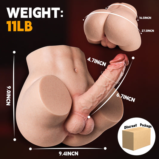 11LB Silicone Male Sex Doll with Flexible Huge Dildo and Anal Channel
